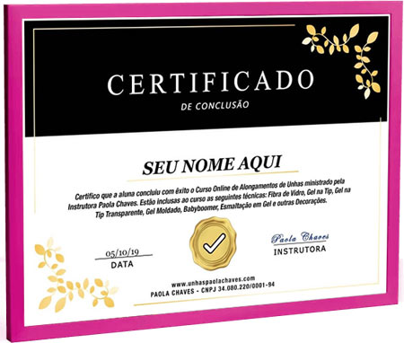 Certificado - Curso online de alongamento de unhas